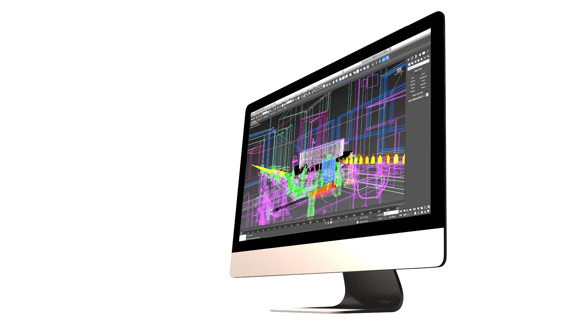 3D modeling software interface with technical product scene