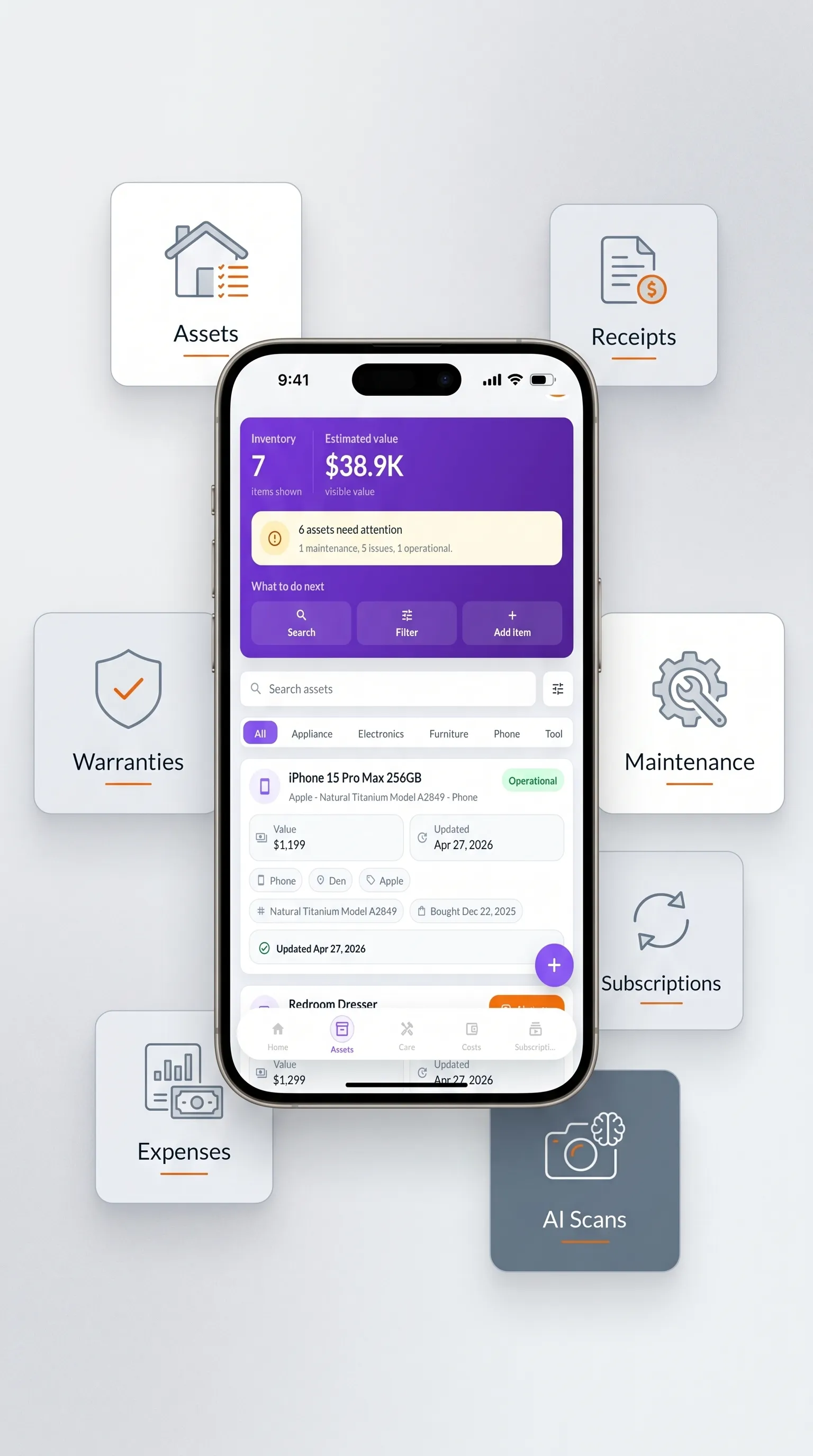 Ownly household records interface â€” list